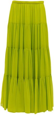 Valentino Garavani Maxi Rok met Ruches - Dames - Maxi Rokken - Groen - S - Polyester - Rokken