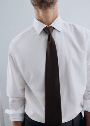 Mango Cravatta seta tinta unita marrone - Uomo - Taglia unica - MANGO MAN