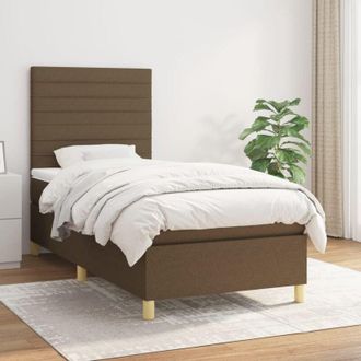 vidaXL Vidaxl - Cama Box Spring Con Colch&oacute;n Tela Marr&oacute;n Oscuro 100x200 Cm