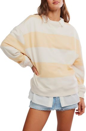 Free People Oversize Stripe Sweatshirt in Apricot Combo at Nordstrom, Size X-Large