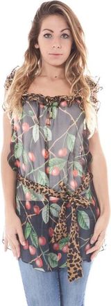 John Galliano Tops, Dames, Veelkleurig, S, Shirt met boothals en korte mouwen