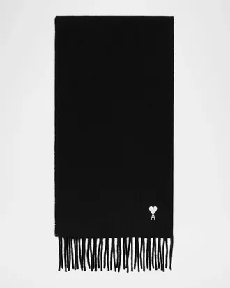 Ami Men & apos;s Ami De Coeur Embroidered Wool Scarf
