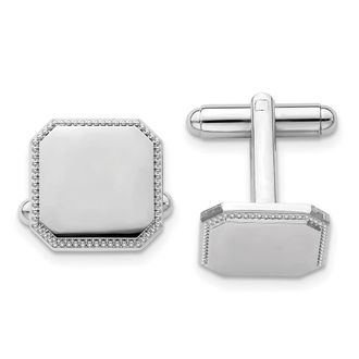 Diamond2Deal Rhodium-plated Square Beaded Engravable Cuff Links