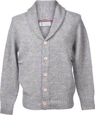 Brunello Cucinelli Cardigan con scollo a scialle e abbottonatura - Grigio