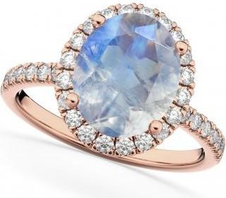 Allurez Oval Cut Halo Moonstone & Diamond Engagement Ring 14K Rose Gold 3.31ct