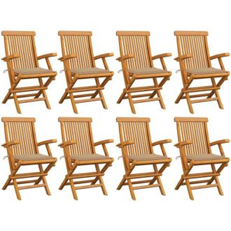 vidaXL Sillas De Jard&iacute;n 8 Uds Madera Maciza De Teca Con Cojines Beige Vidaxl
