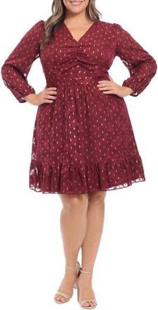 London Times Metallic Dot Long Sleeve Dress in Fig/gold at Nordstrom Rack, Size 22W