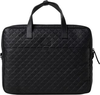 Emporio Armani Tassen, Heren, Zwart, ONE Size, Leer, Zwarte leren aktetas met reli&euml;flogo