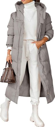 Generic Winter Coats For Women Long Quilted Hooded Puffer Jacket Warm Long Sleeve Coat With Design Grey 3X-Large
