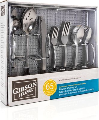 Gibson Home South Bay 65 Piece Stainless Steel Flatware Service Set with Wire Caddy