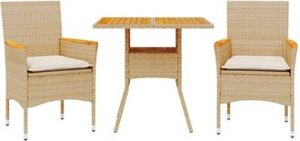 vidaXL Set De Comedor Jard&iacute;n 3 Pzas Con Cojines Rat&aacute;n Pe Acacia Beige Vidaxl
