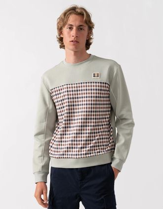 Aquascutum Mens Aquascutum Mens Club Check Crewneck Sweatshirt - Salvia 34 - White - Size: 40