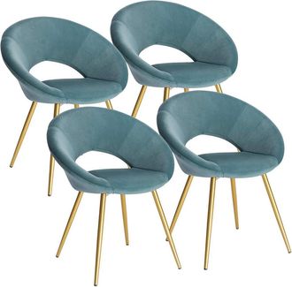Woltu Woltu Sedia Sala Da Pranzo Cucina Salotto Ufficio Gambe Gold In Metallo Velluto 4x Azzurro