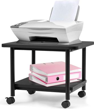 Costway Costway - Mesa Auxiliar Con Rueda Giratoria 360 Estante De 2 Niveles Almacenamiento Carro De Fotocopiadoras (negro)