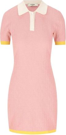 Fendi FF Katoen en Zijde Jurk - Dames - Shirt Kleedjes - Roze - XS - Katoen - Kleedjes