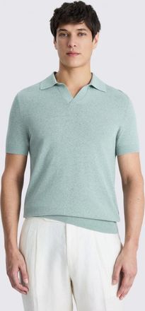 Moss Aqua Linen-blend Skipper Polo Shirt