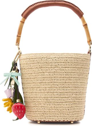Self Portrait Charm-embellished Leather and Raffia Bucket bag - Brown - One Size