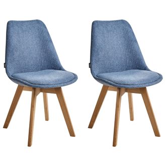 Beliani Conjunto De 2 Sillas De Comedor De Poli&eacute;ster Azul Claro Madera Clara Dakota Ii
