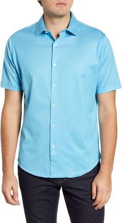 Bugatchi Knit Short Sleeve Button-Up Shirt in Washed Blue at Nordstrom Rack, Size Xxx-Large