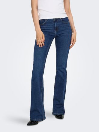 Only Bootcut-Jeans ONLY ONLBLUSH MW B-POC FLARED DNM PIM134 NOOS, Damen, Gr. XL, L&auml;nge 30, dunkelblau denim, Denim/Jeans, Obermaterial: 92% Baumwolle, 6% E