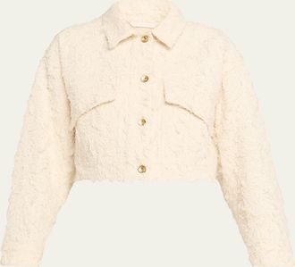 Brunello Cucinelli Summer Fuzzy Cotton Bull Cropped Denim Jacket