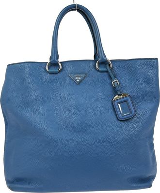 Prada Convertible Shopping Tote Saffiano Leather Blue Leather Handbag (Pre-Owned)