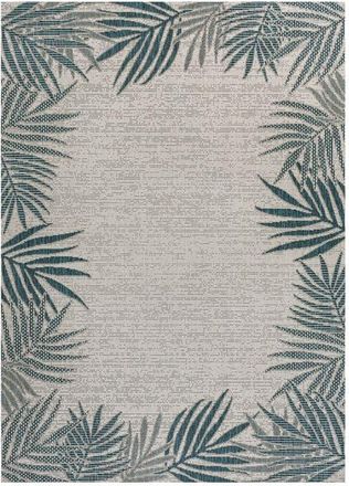 Jonathan Y Designs Isla Coastal Cottage Palm Frond Border Indoor/Outdoor Area Rug in Blue/cream at Nordstrom, Size 2Ft 0In X 8Ft 0In