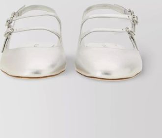 Stuart Weitzman square toe metallic finish buckle detail pumps