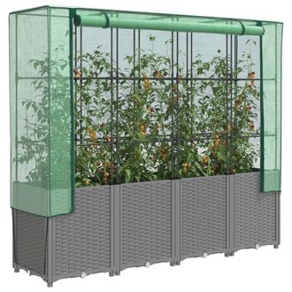 Berkfield Home Raised Bed with Greenhouse Cover Rattan Look 160x40x153 cm in Black | Size: 160 x 40 x 153 cm