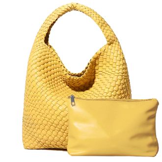 Generic Dyalsa Women Woven Handbag Soft Vegan Leather Shoulder Bag Summer Handmade Hobo Bag Clutch Bag Set for Work Travel AL-010YL