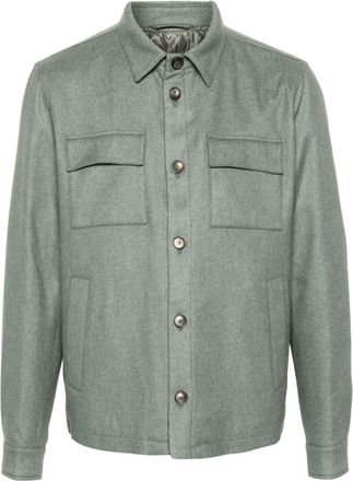 Herno button-up brushed shirt jacket - men - Silk/Cashmere/Polyamide/Polyester - 50 - Green