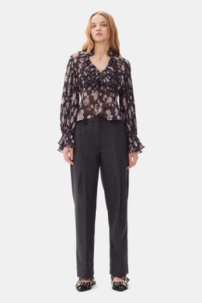 Ganni Dark Grey Stripe Suiting Trousers Size 34 Womens