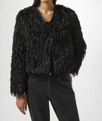 Joseph Ribkoff Fiona Faux Fur Collarless Boxy Jacket In Black