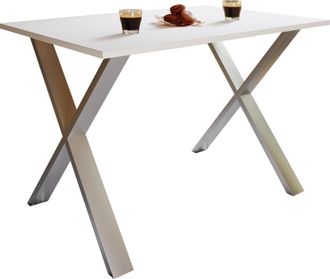 ebuy24 Mesa De Comedor De Madera Vcm Premium Al. 76 X An. 110 X P. 80 Cm Mesa De Comedor De Cocina Mesa Xona X (plata / Blanco)
