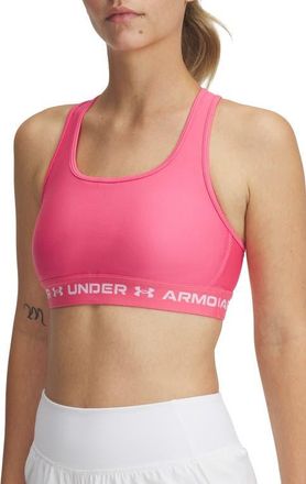 Under Armour HeatGear Mid Cross Back Sports Bra in Super Pink //White at Nordstrom, Size Xx-Large