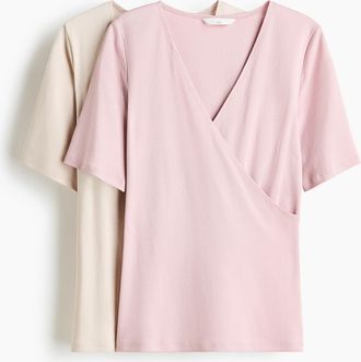 H&M MAMA 2er-Pack Stillshirts - Hellrosa/Beige