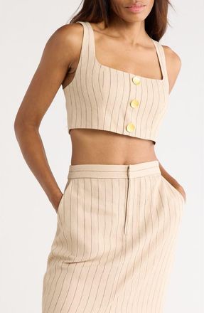 L'agence Maylin Pinstripe Linen Blend Bralette Crop Top in Tan/Brown Pinstripe at Nordstrom Rack, Size Xx-Large