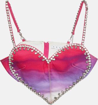 Area Area Ombre Denim Crystal Embellished Crop Top