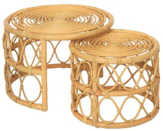 Nordlys Set of 2 Natural Rattan Nesting Coffee Tables in Brown