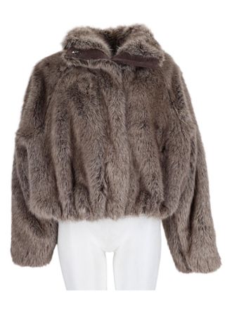 Alysi Grey Cropped Faux Fur Collar Jacket