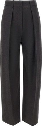 Victoria Beckham Wijde broek - Dames - Wijde Broeken - Grijs - S - Wol - Broeken