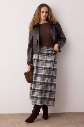 Trendyol Modest Dames Meerkleurig Geruit Maxi Sarong Modest Rokken