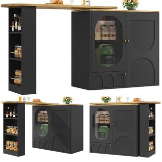 Urban Meuble Mesa de bar extensible giratoria 360&deg; efecto madera negro 3 puertas