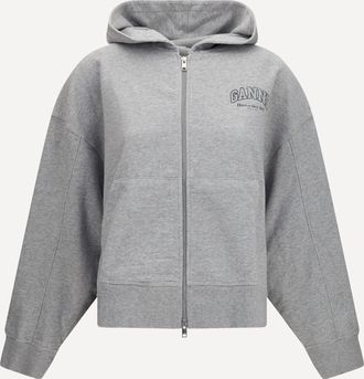 Ganni Felpa con Cappuccio e zip in cotone Woman XS