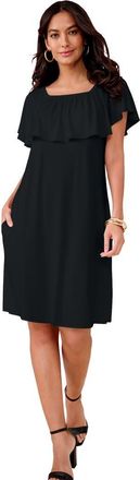 Roaman's Plus Size Stretch Knit Convertible Flounce Dress in Black at Nordstrom, Size 28