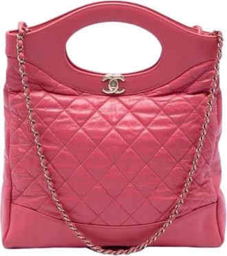Chanel Pre-owned Vintage Quilted Satchel - Dames - Vintage Handtas - Roze - ONE Size - Leer - Vintage