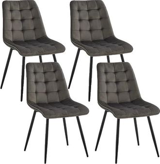 OEM Sillas De Comedor, Tapizadas En Terciopelo, Con Patas Met&aacute;licas, Color Gris Oscuro