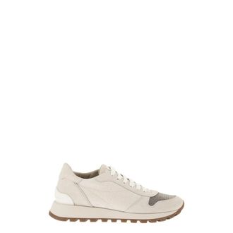 Brunello Cucinelli Brunello Cucinelli, Sneakers, female, Gray, Size: 8 1/2 US Suede and Mesh Low-Top Sneakers