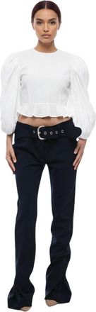 Off-white Dark Blue Slim Pleated Pant