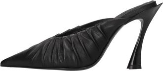 MUGLER Gedrapeerde Leren Mules - Dames - Muiltjes - Zwart - 38 EU - Leer - Schoenen
